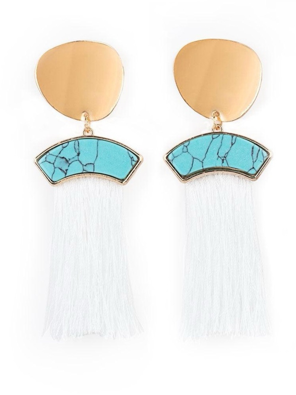 Boho Turquoise Tassel Earrings Gold Disc Statement Coastal Chic Sty Trendy Looks